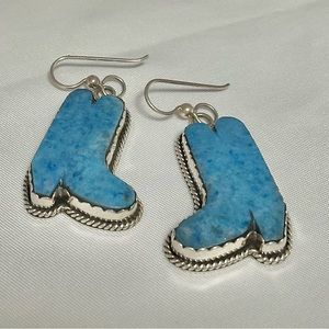 Joan Slifka Cowgirl Boot Earrings, Lapis/Sterling HANDMADE, RARE